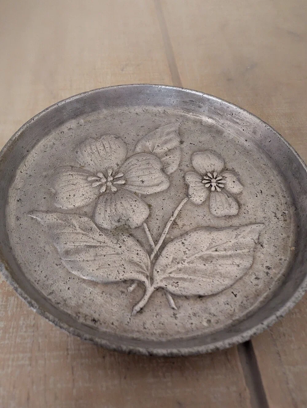 Vintage MCM Stede Hammered Pewter Floral Coaster
